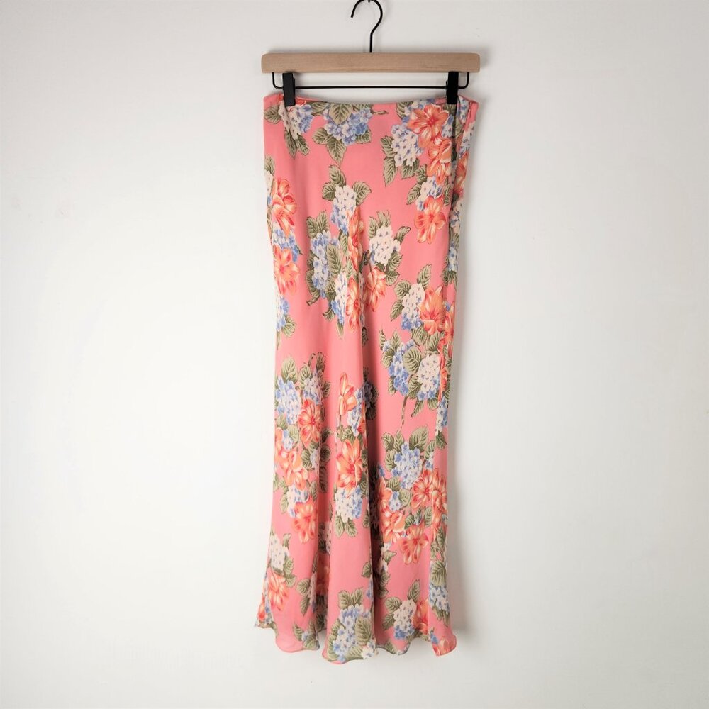Vintage Silk Skirt Womens 8 Pink Floral Maxi Trad Wife Y2K Feminine Garden - Picture 13 of 13